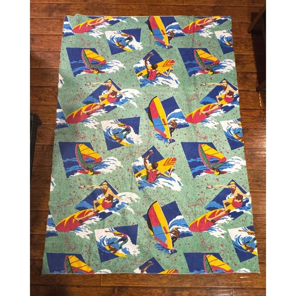 Vintage‎ Windsurfing Surfing Graphic Print Beach Towel Teal Retro 82x60 Large